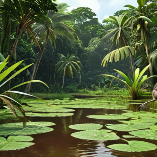 **Lush rainforest and wetlands of Guinea-Bissau, showcasing diverse plant life and unique monkey species.**
